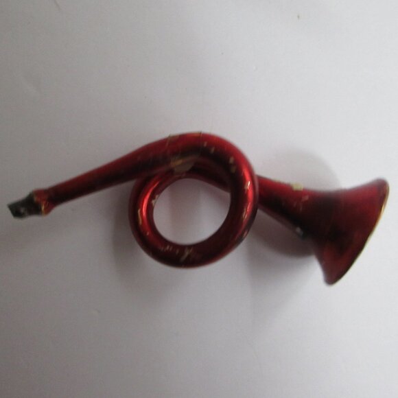 2 Hand Blown Glass Christmas Ornament Trumpet French Horn Bugle Vtg Missing Cap - Picture 14 of 16